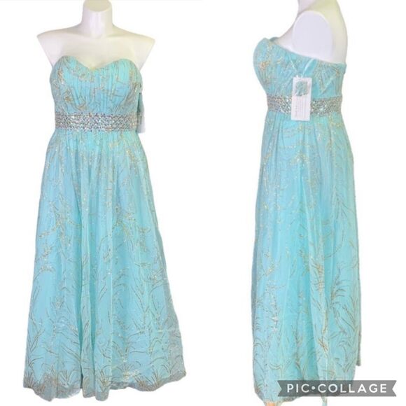 Cachet Womens Gown Prom Dress Formal Strapless Maxi Floor Length Green Size 16 - Picture 1 of 15